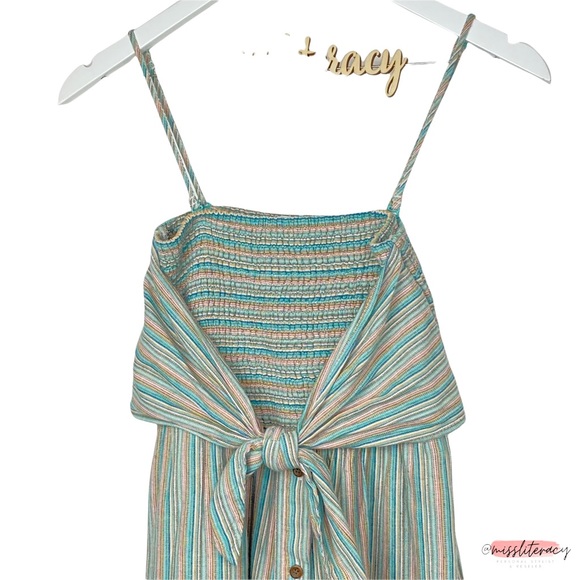 American Eagle AEO Ladies' Sundress Striped Smocked Button-Down Midi Dress XXS - Picture 6 of 12